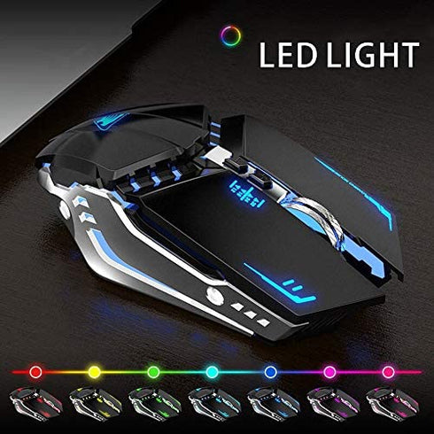 TENMOS T12 Wireless Gaming Mouse Rechargeable, 2.4G Silent Optical Wireless Computer Mice with Changeable LED Light Compatible with Laptop PC, 7 Buttons (Black)